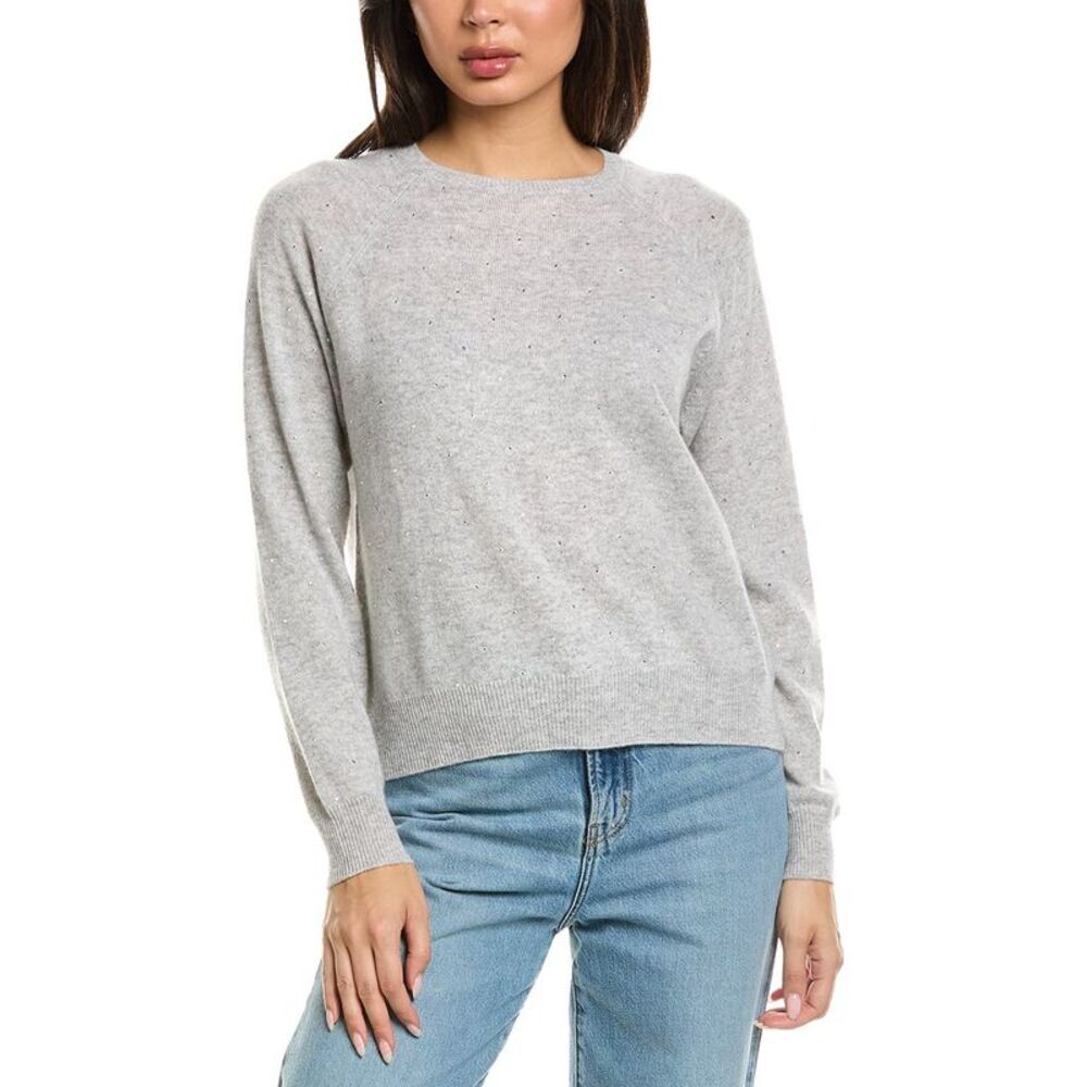 Brodie Cashmere Womens  Sparkle Mini 100% Cashmere Sweater, Gray